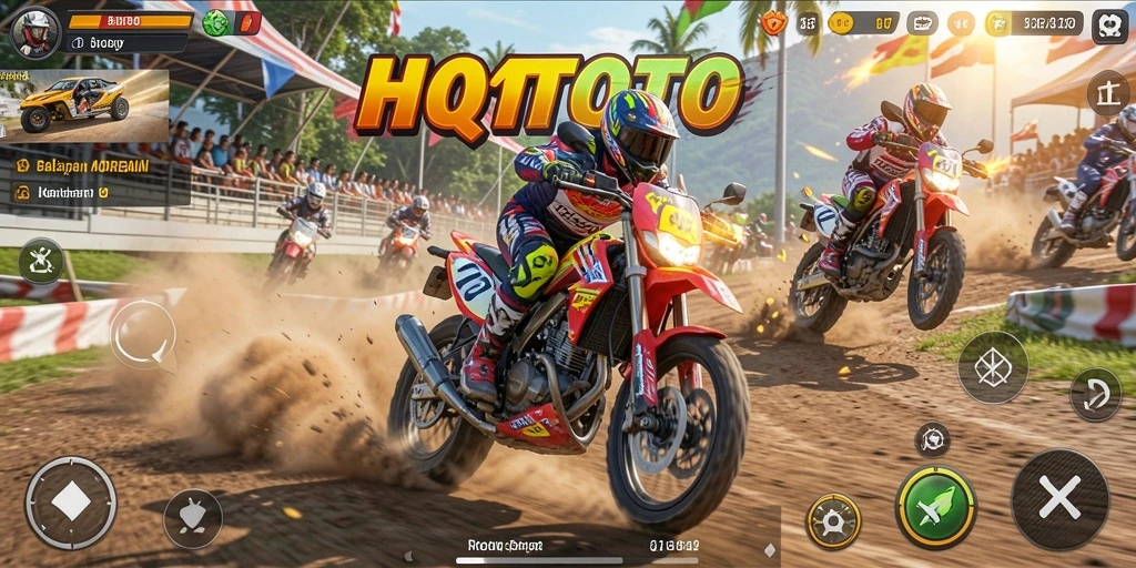 Tampilan menegangkan dari gameplay balapan motor HQTOTO.