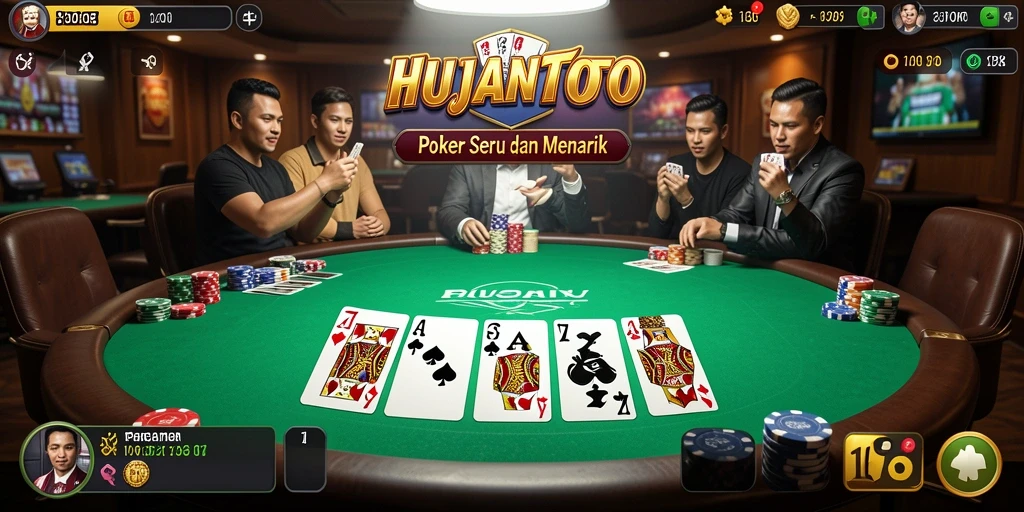 Screenshot gameplay HUJANTOTO yang menampilkan suasana poker yang seru.