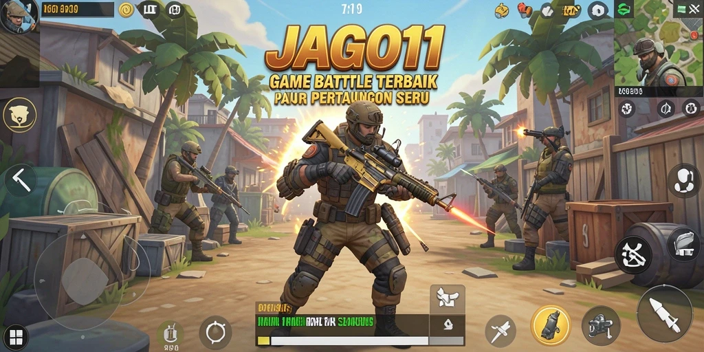 Screenshot JAGO11 menampilkan pertarungan seru dalam game Battle Royale.