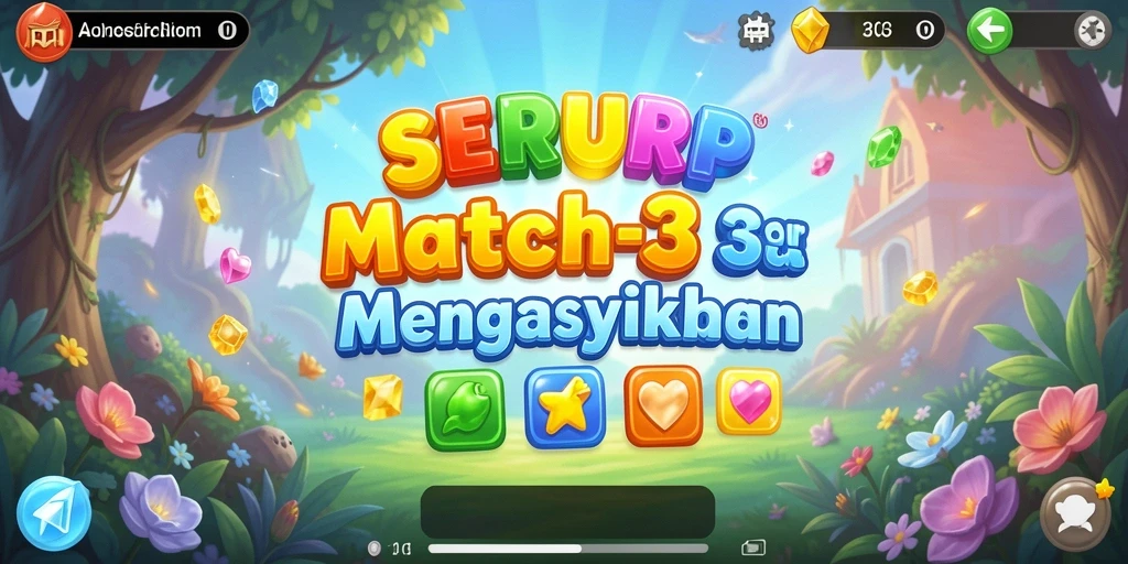 Screenshot SERURP menampilkan gameplay match-3 yang seru dan menarik.